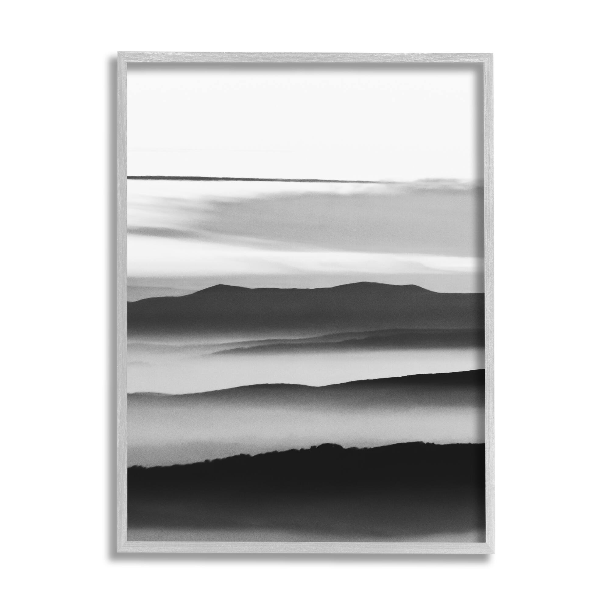 Stupell Industries Misty Clouds Eerie Mountain Landscape Black White in Frame Wall Art